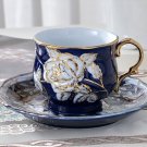 Rsslyn Mothers Day Gift Navy Blue Tea Cup Set Saucer and Free Spoon Blue Cups Blue Porcelain