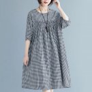 Rsslyn Vintage Linen Dress for Plus Size Women Plaid Dress Large Pregnant Dress Cotton Feel Material