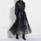 Rsslyn Fashion Jacket High-Quality Black Leather Jackets for Women with Mesh Skirt
