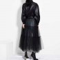 Rsslyn New Black Jacket Fashion Leather Coat for Women Fashion Black Mesh Tulle