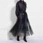 Rsslyn New Black Jacket Fashion Leather Coat for Women Fashion Black Mesh Tulle