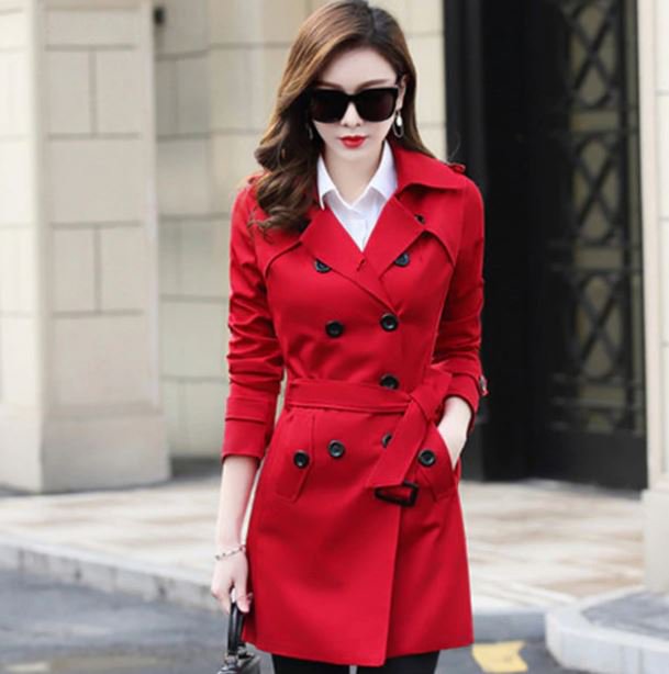 Rsslyn Free CC Brooch for Red Trenchcoat Beautiful Color Red Trench Coat Spring Blazer Coats