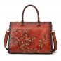 Rsslyn Laptop Bags for Women Genuine Leather Bags Embossed Flowers Red Purses