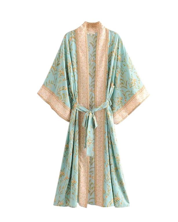 Rsslyn New Loose Kimono Body Beach Cover Mintgreen Cardigan for Women