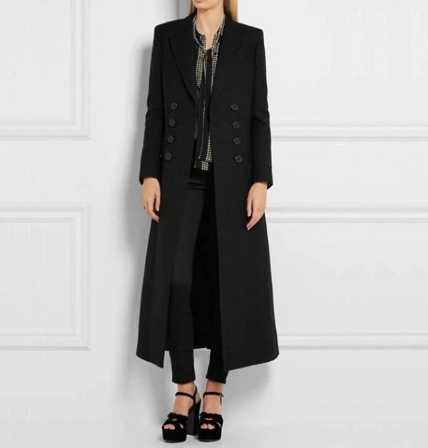 Rsslyn Free CC Brooch for Big Lapel Coats High-Quality Wool Black Overcoats for Women Sizes S-9XL