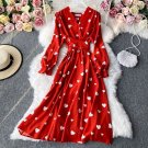 Rsslyn Happy Valentine Fashion Red Dress Printed Hearts Dress V-Neck Dress Summer Outfit
