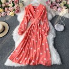 Rsslyn Peach Color Fashion Red Dress Printed Hearts Dress Coral Pink Dress Spring Outfit