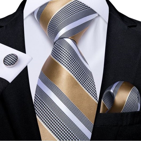 Rsslyn 3pcs/SET Luxury Silk Ties for Men Fashion Golden Neckties Gold-Silver Ties for Boys