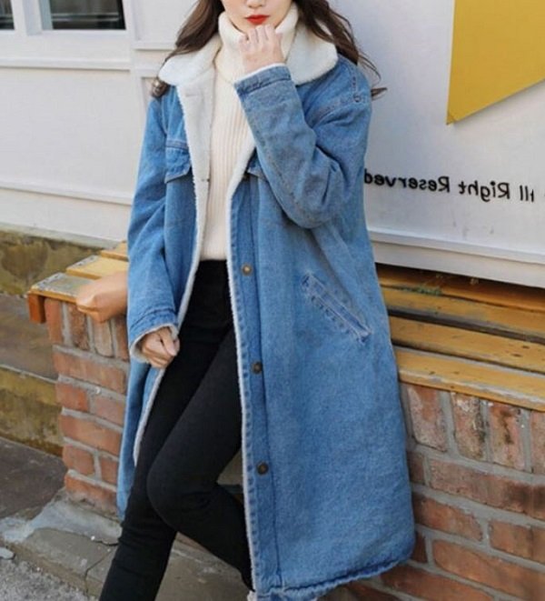 Rsslyn Solid Denim Coats for Women Thicker Fleece Liner Winter Jackets Long Denim Jacket Trenchcoats