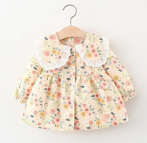 Rsslyn Cream Dresses Big Collared Baby Dress Fashion Floral Dress for Newborn Girls