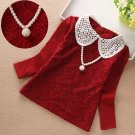 Rsslyn SALE Burgundy Blouse for Baby Girls Baby Shower Gift Detachable Pearl Necklace