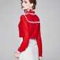 Rsslyn Red Blouse with Heart Pocket Ruffled Collar Fashion Tops for Women