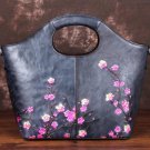 Rsslyn New Embossed Flowers Brooch Brown Leather Totes