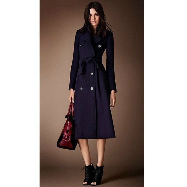 Rsslyn Slim Wool Trench Coats for Women Navy Blue Overcoat Warm Classic Wool Coats