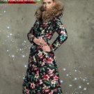 Rsslyn Puffy Medium Size Parkas Black Parka for Women Big Flower Prints Detachable Fur Hood