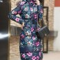 Rsslyn Puffy Medium Size Parkas Black Parka for Women Big Flower Prints Detachable Fur Hood