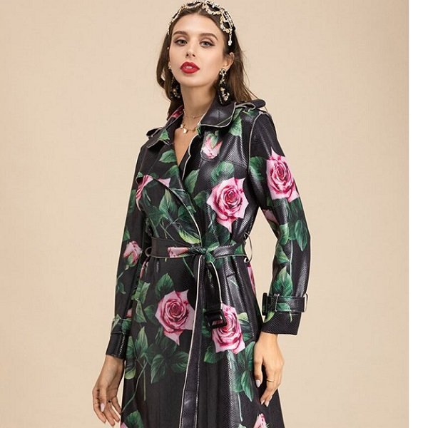 Rsslyn Elegant Black Leather Trench Coats for Women Lovely Black Overcoats