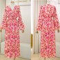 Rsslyn Pink Maxi Dress V-Neck Dress Mid-calf Length Beach Dress with Almond Flower Prints