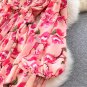 Rsslyn Pink Maxi Dress V-Neck Dress Mid-calf Length Beach Dress with Almond Flower Prints