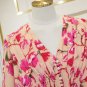 Rsslyn Pink Maxi Dress V-Neck Dress Mid-calf Length Beach Dress with Almond Flower Prints
