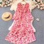 Rsslyn Pink Maxi Dress V-Neck Dress Mid-calf Length Beach Dress with Almond Flower Prints