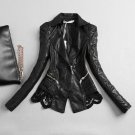 Rsslyn Leather Jacket Women Short Black Lace Pu Leather Coat Ladies Winter Motorcycle