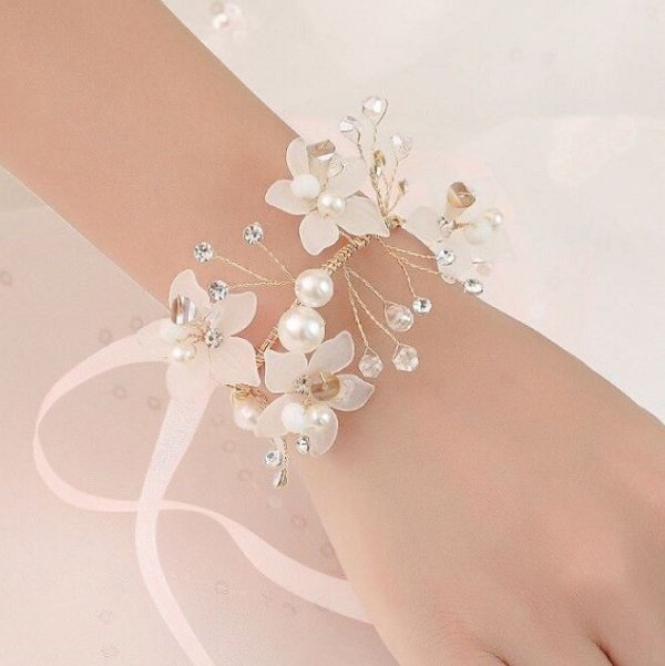 Rsslyn High End Bracelets for The Bride Pink Sash Bridesmaids Flower Bracelets