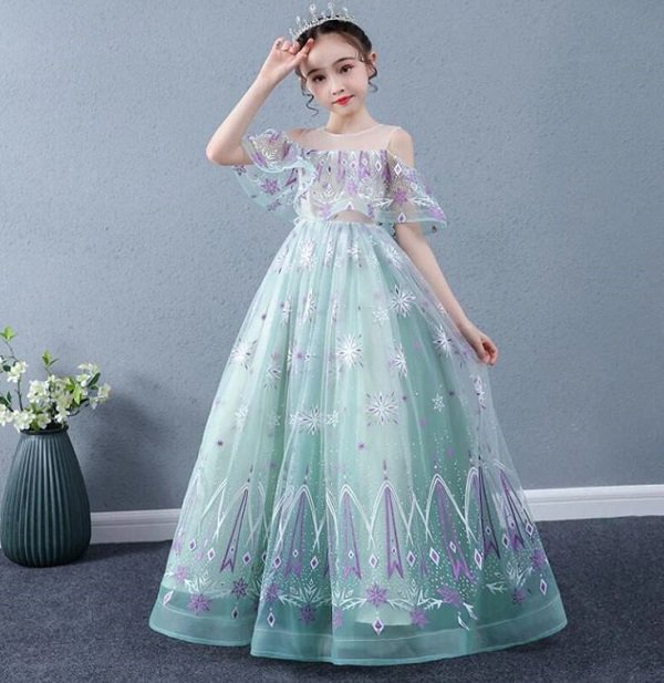 Rsslyn Off Shoulder Dresses Pageant Show Princesses Dress Mintgreen Dress with Tiara