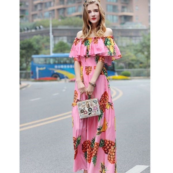 Rsslyn Top Quality Pineapple Dress Summer and Spring Timeless Fashion Maxi Dresses