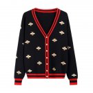 Timeless Fashion Golden Bees Patterned Sweater New V Black Cardigan for Women with Embroidered Bees