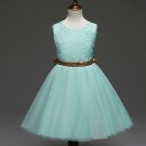 Rsslyn Girls Knee Length Dresses Mintgreen Dress Adjustable Golden Bow with Long Bowknot