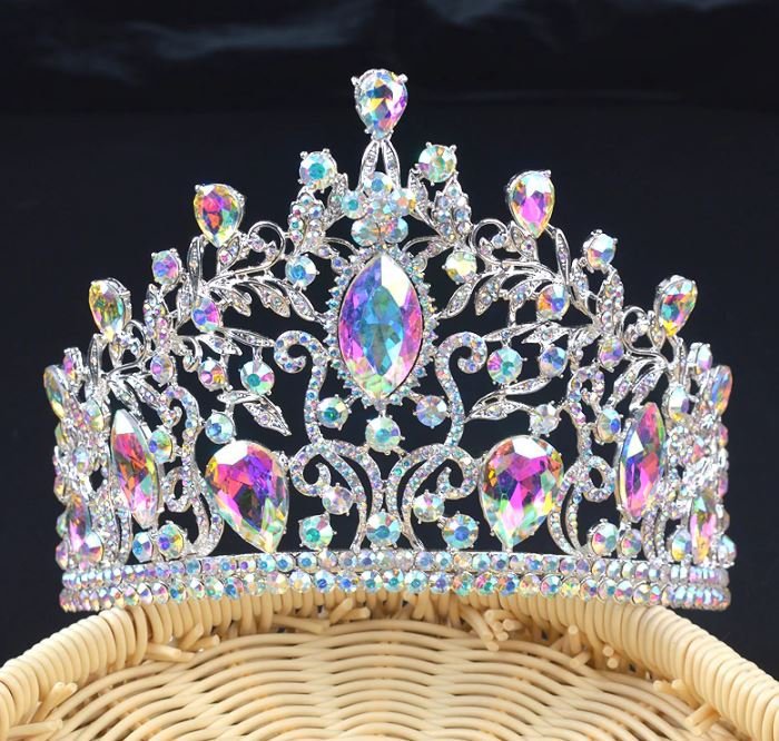 RSSLyn Undeniable Bridal Crowns Aurora Colors Sparkling Beaded Tiaras for Women Towering Headpieces