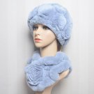 Real Fox Fur Luxury Winter Accessory Timeless Fashion Matching Set Blue Scarf and Blue Knitted Hats