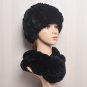 Real Fox Fur Luxury Winter Accessory Timeless Fashion Matching Set Blue Scarf and Blue Knitted Hats