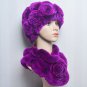 Real Fox Fur Luxury Winter Accessory Timeless Fashion Matching Set Blue Scarf and Blue Knitted Hats
