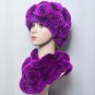 Real Fox Fur Luxury Winter Accessory Timeless Fashion Matching Set Blue Scarf and Blue Knitted Hats
