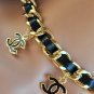 Rsslyn 3pcs/SET CC Black Leather Necklace with Black Brooch and Black Earrings