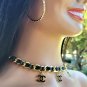 Rsslyn 3pcs/SET CC Black Leather Necklace with Black Brooch and Black Earrings