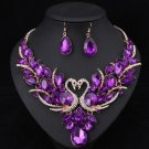 Rsslyn Purple Crystal Fashion Bridal Jewelry Sets Silver Color Swan Pendant Necklace
