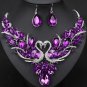 Rsslyn Purple Crystal Fashion Bridal Jewelry Sets Silver Color Swan Pendant Necklace