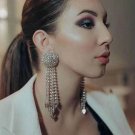 Rsslyn Ethnic Fashion Long Tassel Full Rhinestone Drop Earrings for Women Shiny Water Earrings