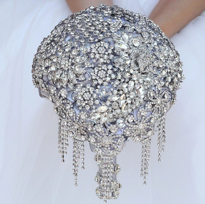 Rsslyn Pure Silver Bouquet for Bride Cascading Drop Bouquet Silver Brooch Bouquet Wedding Bouquets