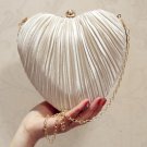 Rsslyn Woman Heart-Shaped Evening Bag Pleated Satin Pure Color Heart Clutch Banquet Bags