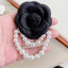Rsslyn Black Brooch Camelia Flower Pearls Jewelry For Women Shirt Collar Accessory Pins