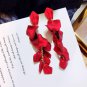 Rsslyn Red Flower Long Dangle Drop Earrings for Women Wedding Bridal Party Earrings