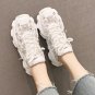 Rsslyn Girls White Shoes Chunky Sneakers Running Sparkles Heels Roses Thick Sole Fashion Mesh