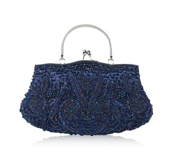 Rsslyn Beaded Clutch Bags Elegant Evening Bags Wedding Party Bridal Bags Navy Blue Clutch LMF24-197