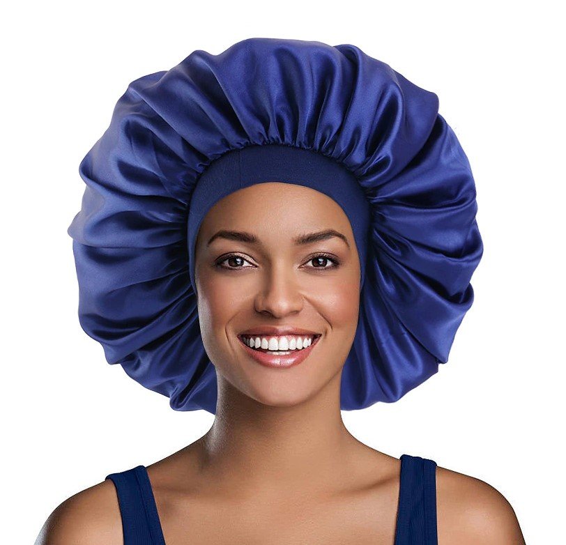 Rsslyn Blue Shower Cap Extra Large Satin Sleep Cap High Quality Waterproof Shower Cap