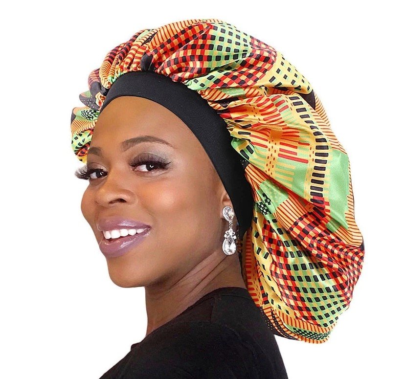 Rsslyn New Women's Extra Large Hair Cap For Sleeping African Printed Satin Shower Cap