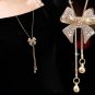 Rsslyn New Golden Bow Necklaces for Women Vintage Jewelry Necklace Long Necklace Bow Style